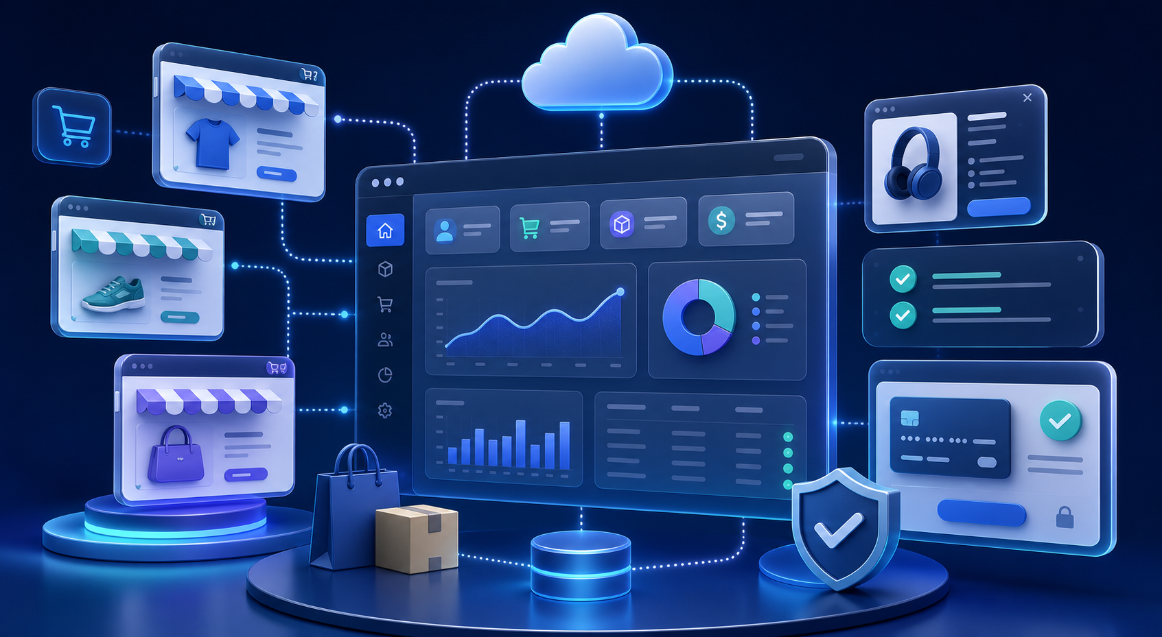 Commerce SaaS dashboard illustration for ecommerce product platforms